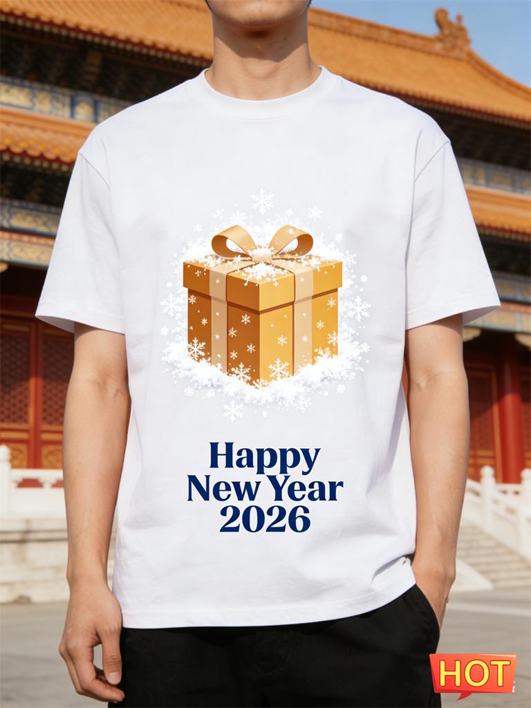 Simple Fashion New Year T Shirts For Men Trendy Holiday Wear 3D Printed Short Sleeve Tshirts Casual Oversized Crew Neck Tees