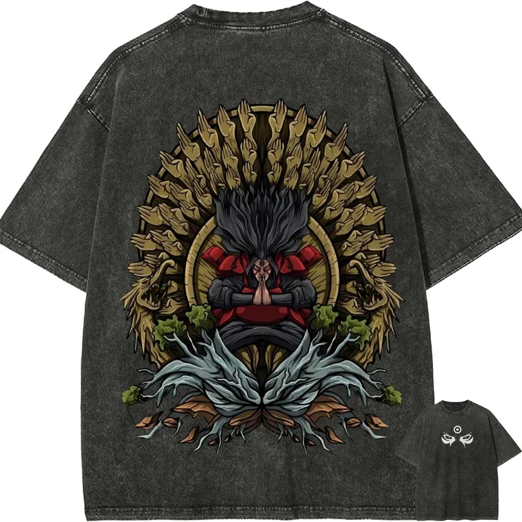 Hashirama Senju T Shirt Naruto Men Acid Wash Sage Mode Wood Release Graphic Cotton Streetwear God of Shinobi Vintage Tee