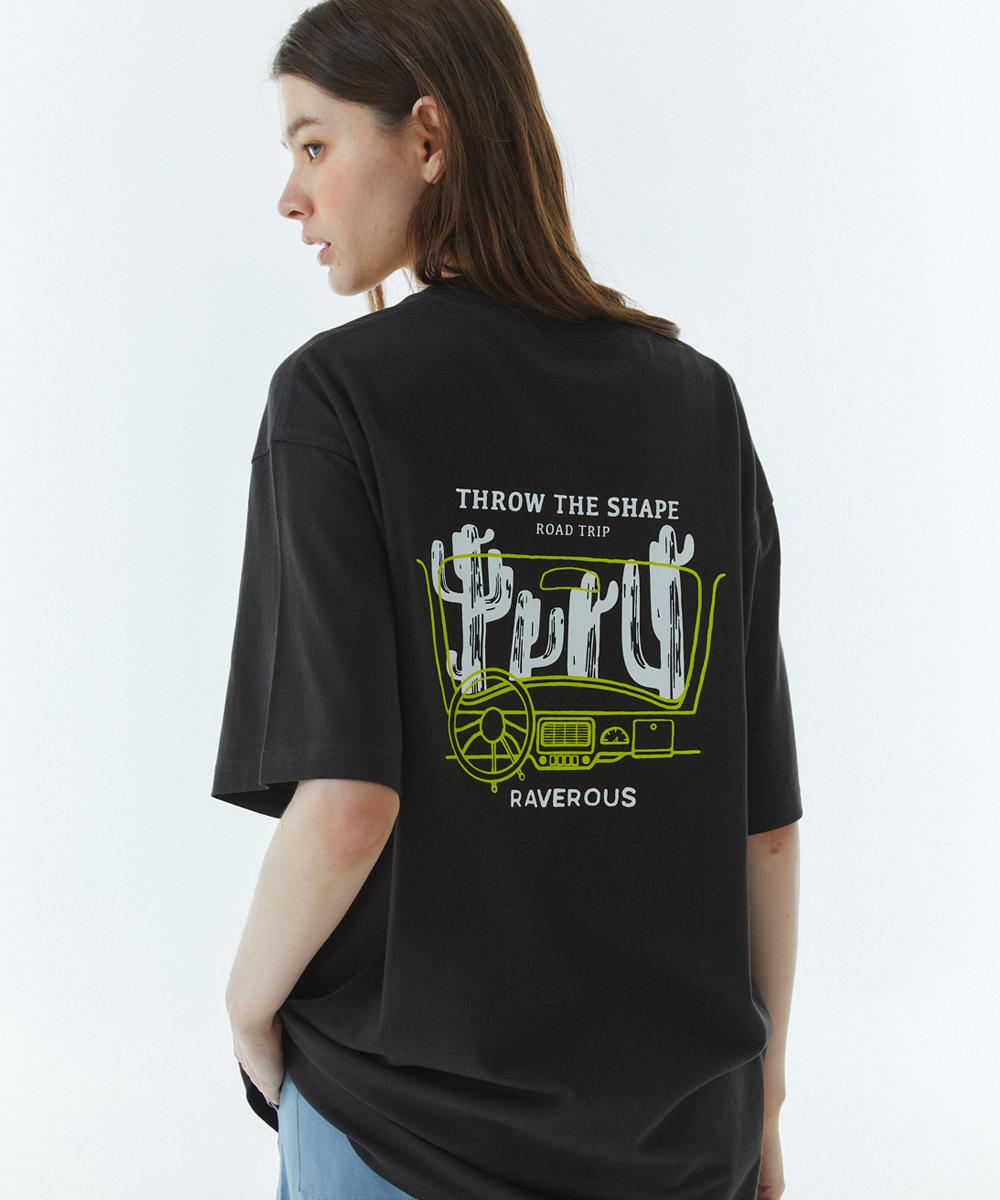 Raverous Cactus Print T-Shirt Charcoal 1