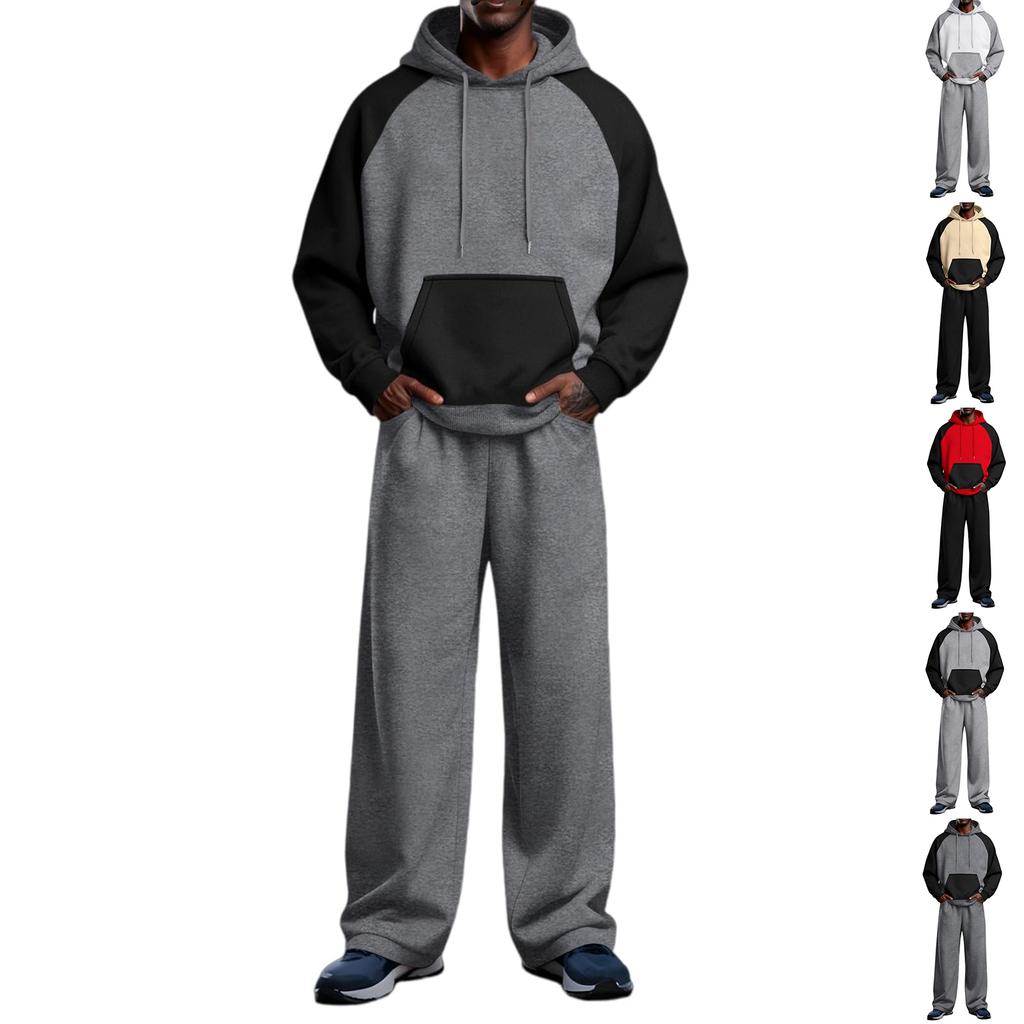 Men's Color Block Raglan Hoodie and Jogger Set, Loose Fit Casual Sweatsuit for Spring and