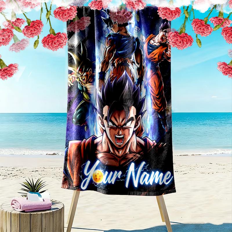 Name Custom Anime Dragonball Print Beach Towel, Large Soft Quick Dry Towel for Beach Camping Swimming