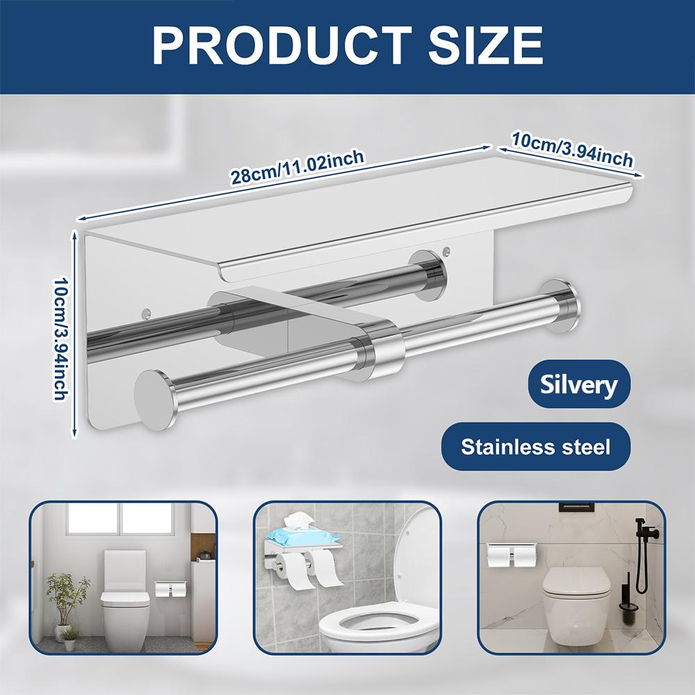 Toilet Paper Holder Stainless Steel Wall Mount Double Roll Paper Towel Dispenser with Phone Shelf Kitchen Bathroom Accessories