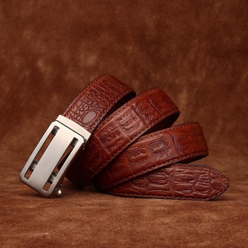 High-End Crocodile Pattern Stainless Steel Automatic Buckle Belt Men'S Genuine Leather First Layer Cowhide Simple Casual Pants Belt Men'S