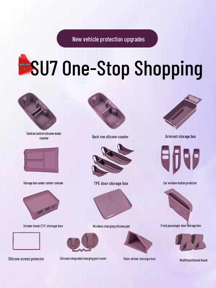 Silicone Pad Set for Xiaomi SU7: Three-Piece Car Interior and Cup Holder Accessory.