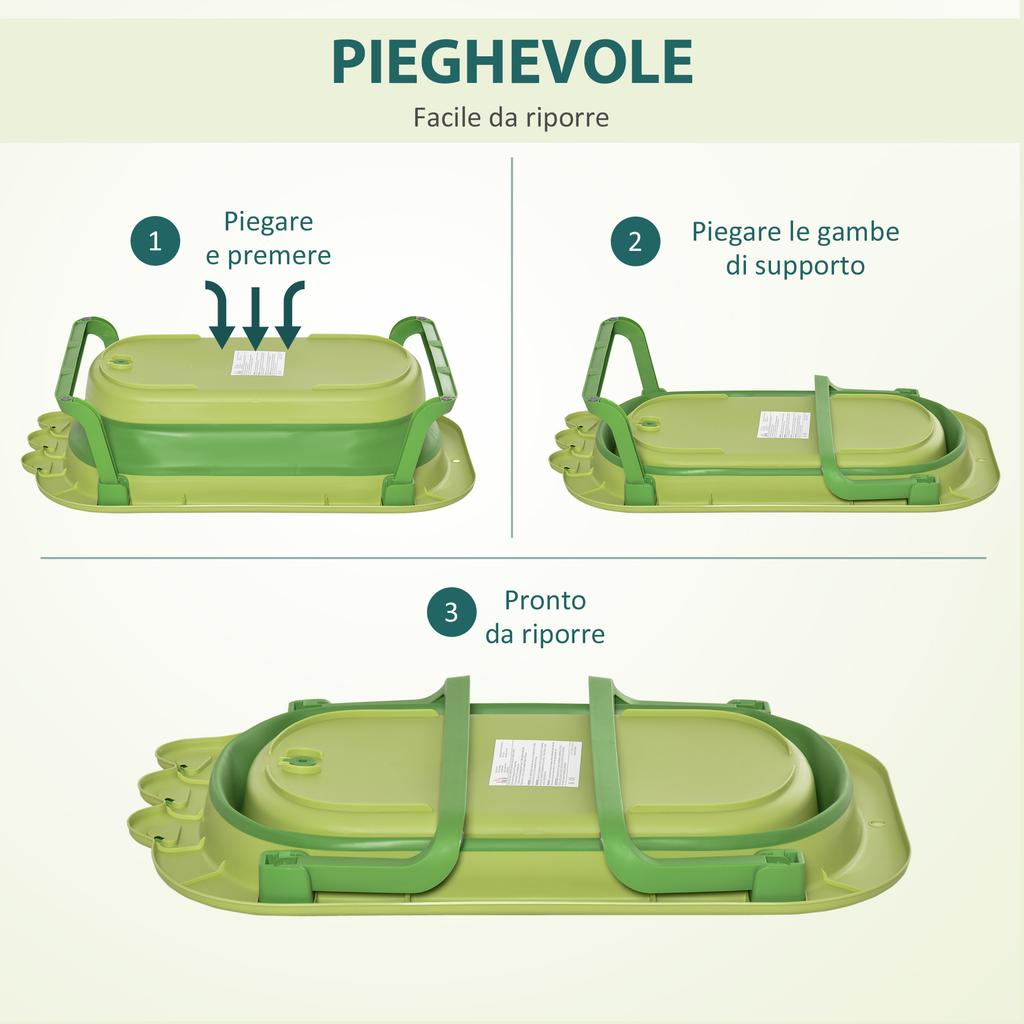 Baignoire Bébé Pliable, 0-3 Ans, Coussin Bleu, Pieds Antidérapants, 80x53.9x20.8 cm, Vert