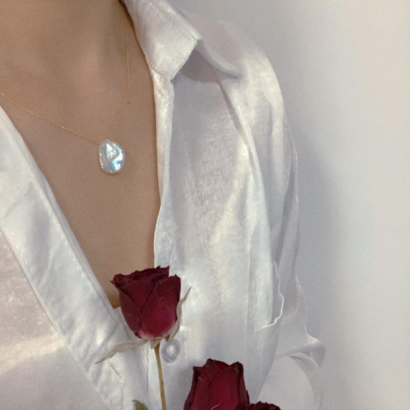 

Ожерелье из пресноводного жемчуга в стиле барокко, ожерелье из цветного масляного блеска Авроры, ожерелье из высококачественного лепесткового жемчуга, серебро 925 пробы, ожерелье