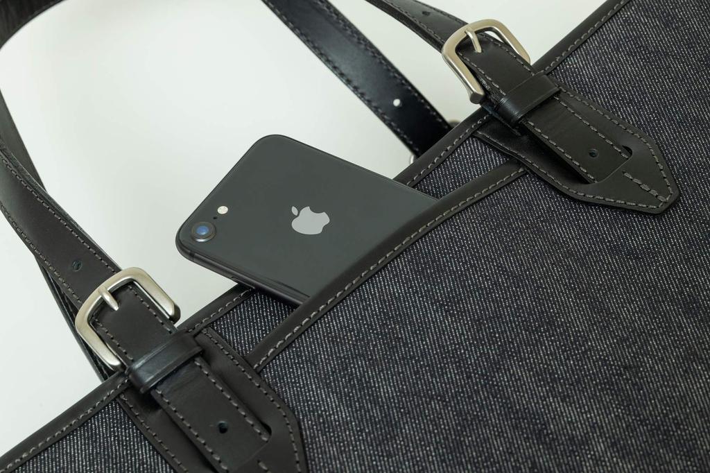 Tote Denim Tote Bag [Infis] [Denim Bag] (navy Blue, Black)