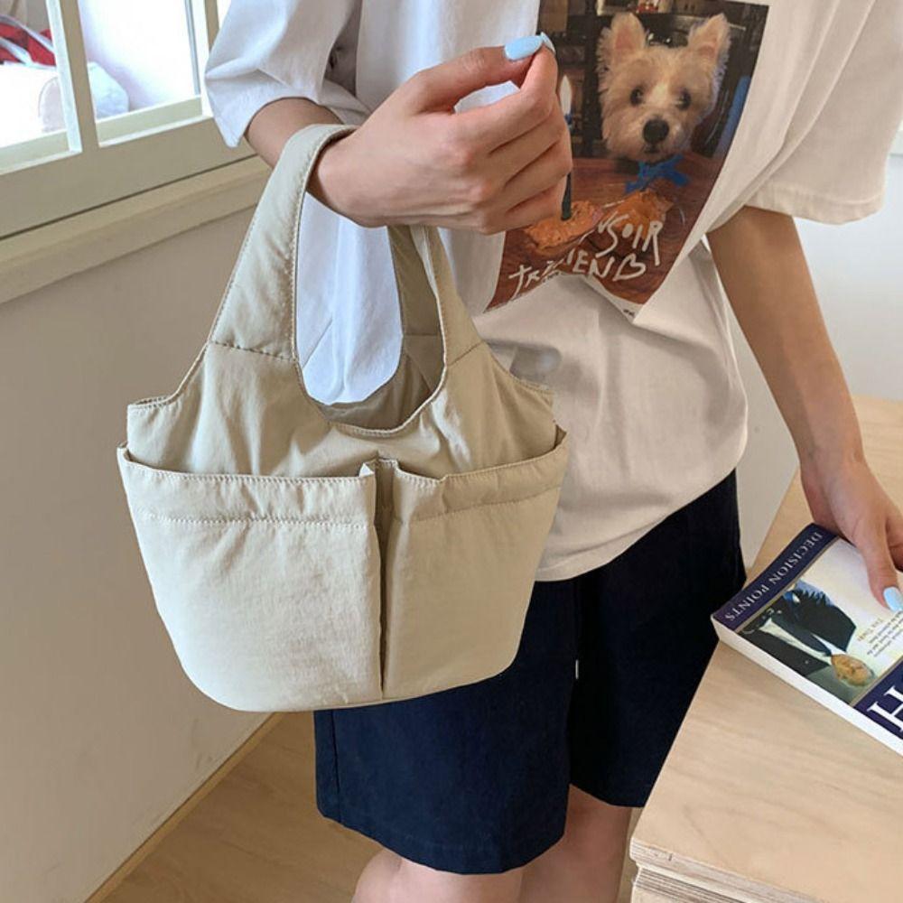 Multi-pouch Simple Commuting Tote Bag Large Capacity Solid Color Handbag Folded Bucket Bag  Unisex
