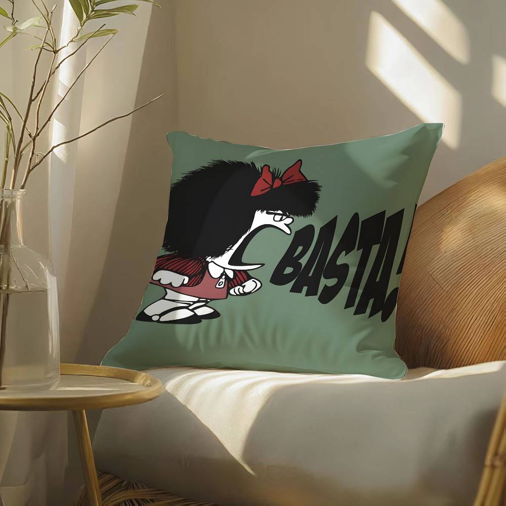 Quino Cartoon Cute Girl Mafalda-M Pillow Case Silky Elegant Comfort Sofa Bed  Invisible Zipper Beach Pillowcase