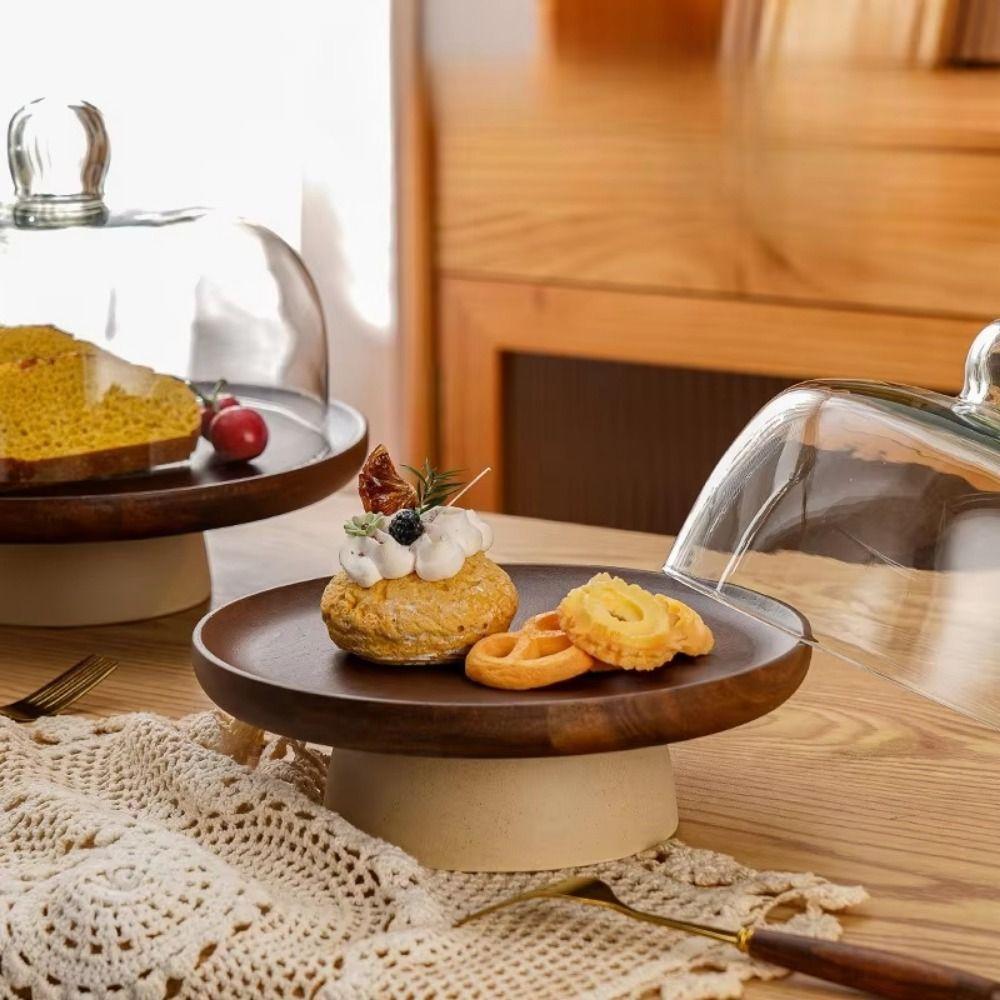 Round Wood Cake Stand Vintage High Feet Fruit Plate Tall Footed Display Stand  Kitchen Accessories