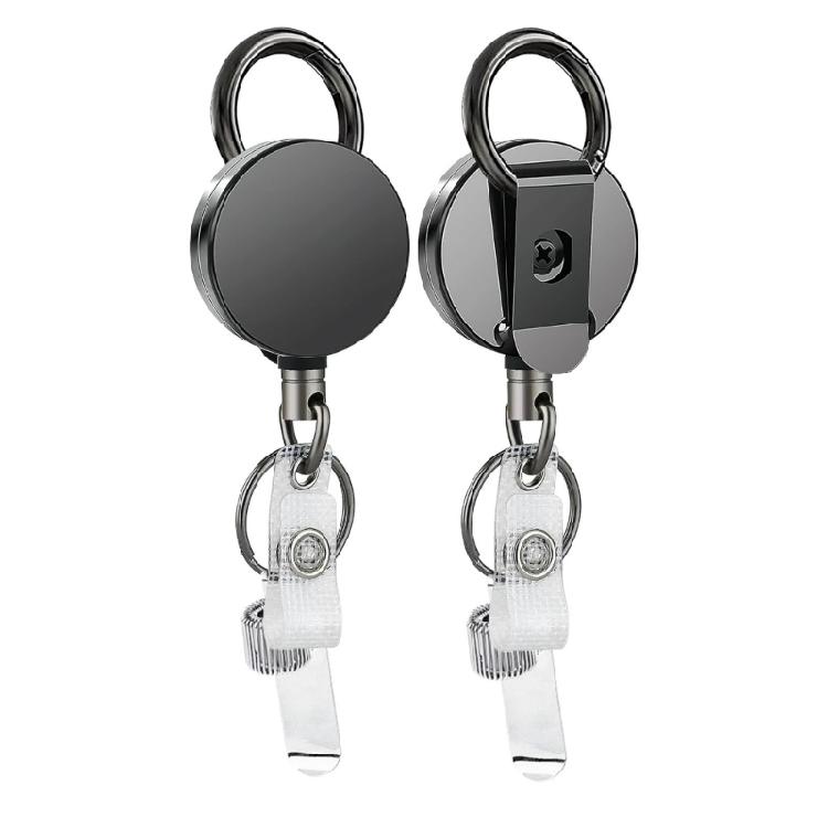 2 Pack Stainless Steel Retractable Keychain Holders Stretchable Work Lanyard with Secure Belt Attachment Daily Use