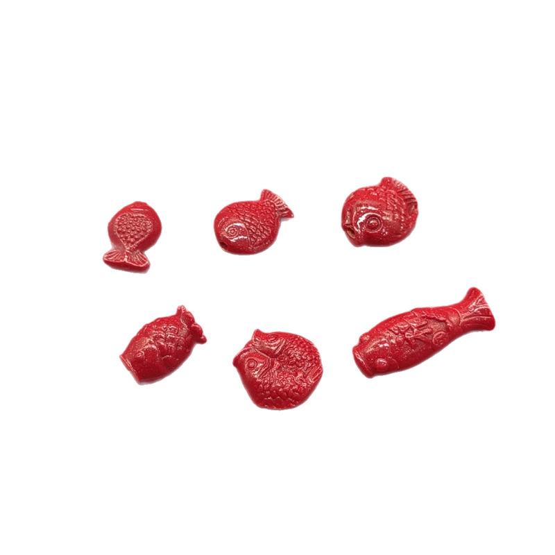 Natural Cinnabar Gold Sand Double Fish Bracelet with Small Fish Ornaments