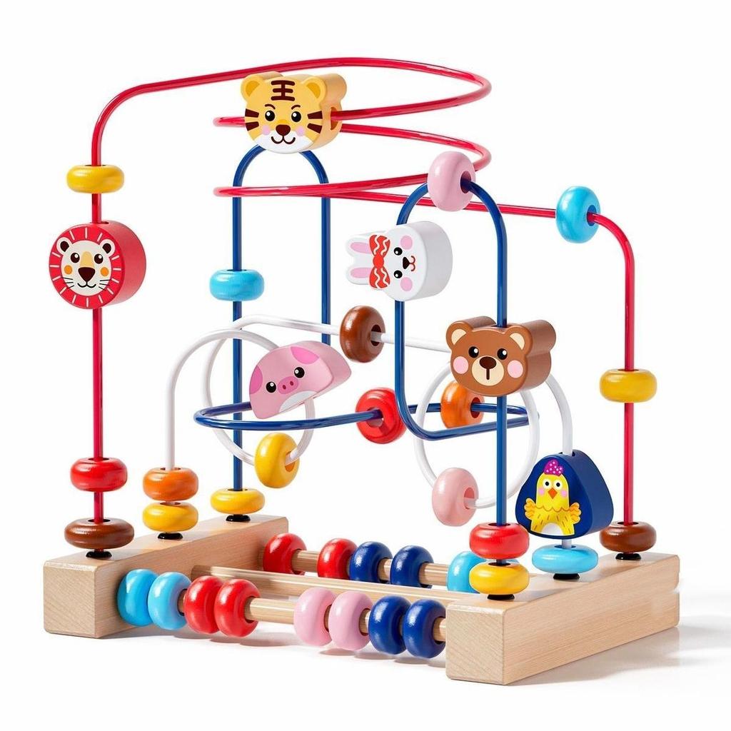 Holzperlen-Labyrinth-Spielzeug für Kleinkinder, Montessori Lern-Abakus-Perlenspielzeug für 6M-3J, Aktivitätszentrum zur Entwicklung der Feinmotorik