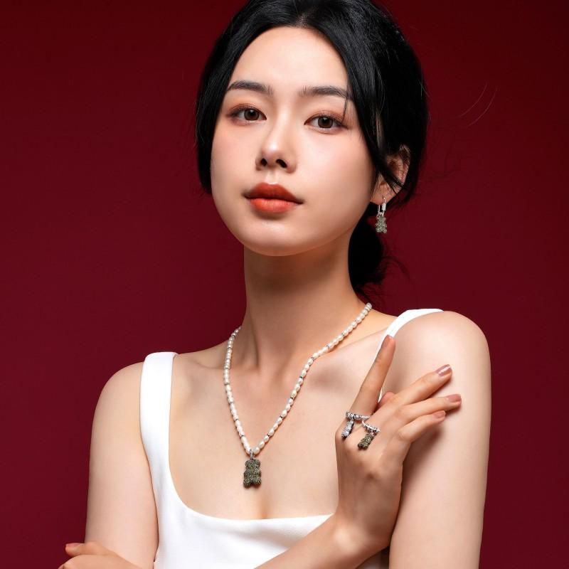 APM Monaco necklace YUMMY Series [Romantic Confession] 40th Anniversary Bear Silver Beads Light Luxury Niche Jewelry Khaki Pearl F Endless Love