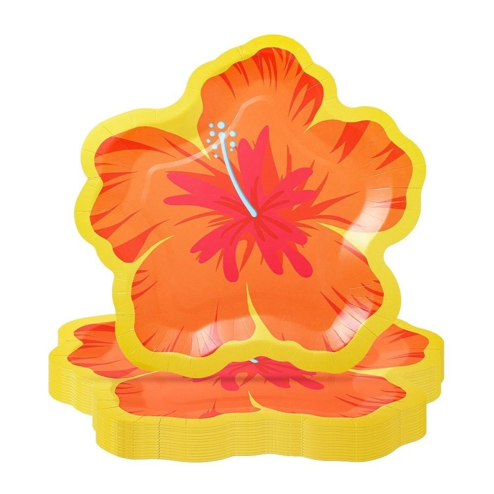 10Pcs Hibiscus Flower Pattern Flower Shaped Paper Plates Paper Party Plates Spring Party Supplies