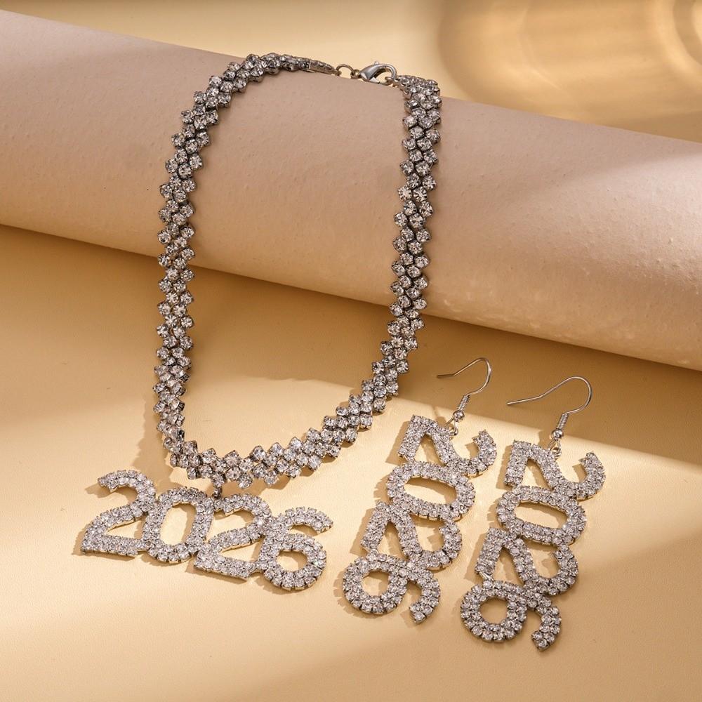 Rhinestone 2026 Jewelry Suit Aesthetic 2026 Necklace Vintage Happy New Year Earrings Girls