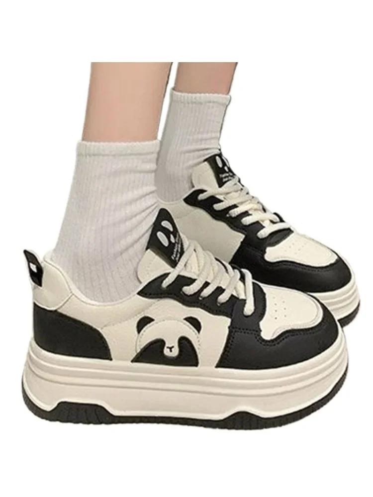 Fashion Black Khaki Chunky Sneaker Women Sport Shoes Platform Trainers  Breathable Casual Sports Cute Panda Sneaker Walking Shoes