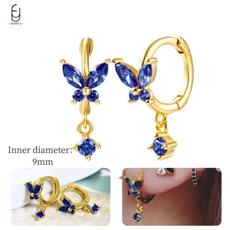 925 Silver Ear Buckles Fashion Hoop Earrings Dark Blue Crystal Pendant Gold Earrings High Women's Jewelry Luxury Gifts