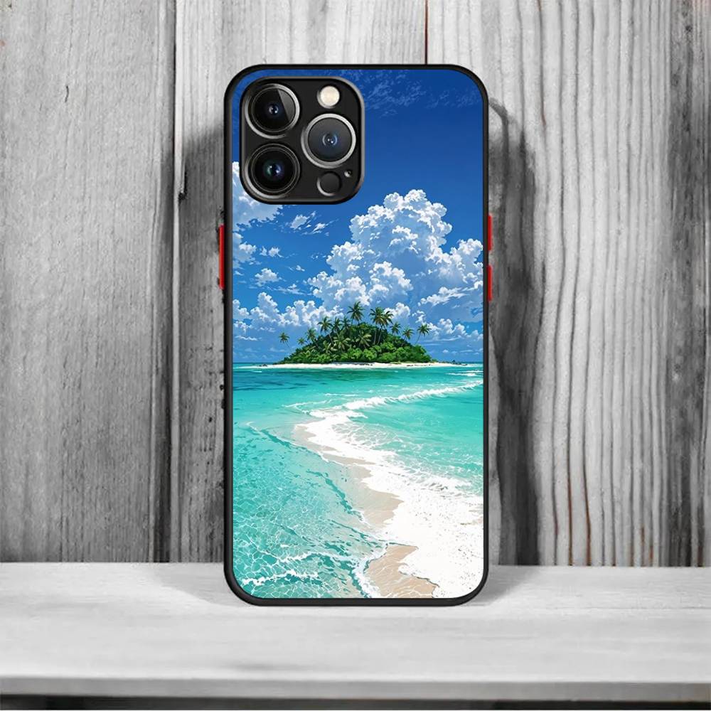Sea blue Sky beach frosted Shockproof For iPhone 16 15 11 12 13 14 Pro Max X XSMAX Mini Phone Case