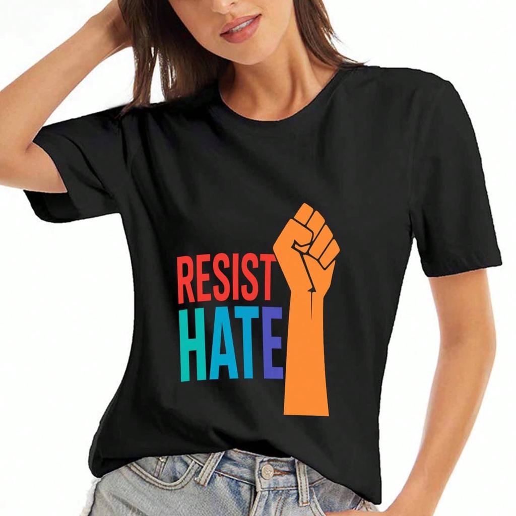 Resist Hate Wounisex Cotton T Shirt, Premium Cotton Graphic Tee, Durable, Casual Fashion, Resist Hate Fist Illustration, Stand Against Discrimination,