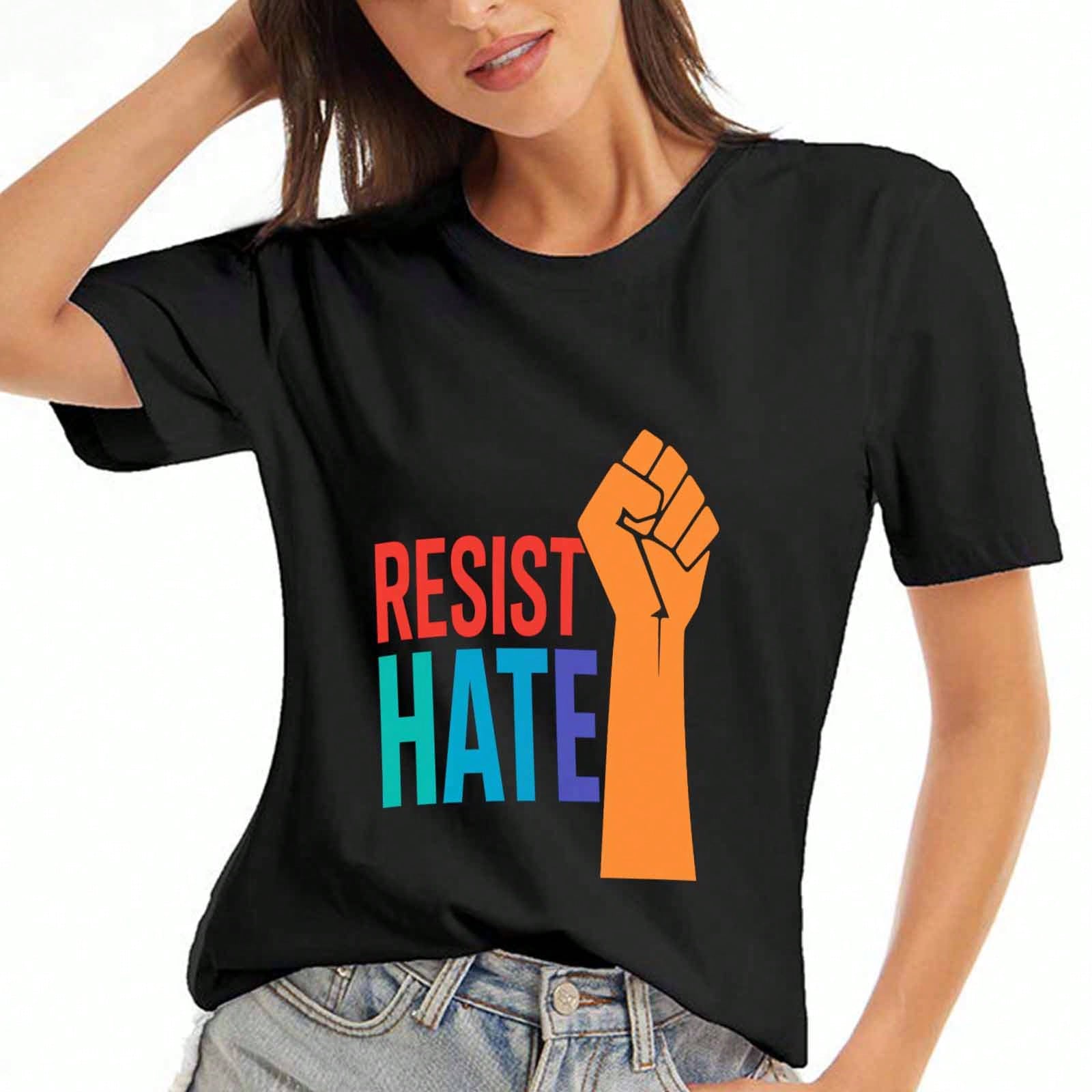 Resist Hate Wounisex Cotton T Shirt, Premium Cotton Graphic Tee, Durable, Casual Fashion, Resist Hate Fist Illustration, Stand Against Discrimination, S разноцветный