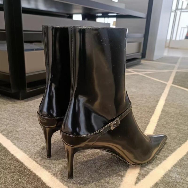 Fashion Autumn Winter Fashion Patent Leather Strap Buckle Women Ankle Boots Elegant Pointed Toe Stiletto High Heels Chelsea Boots Shoes