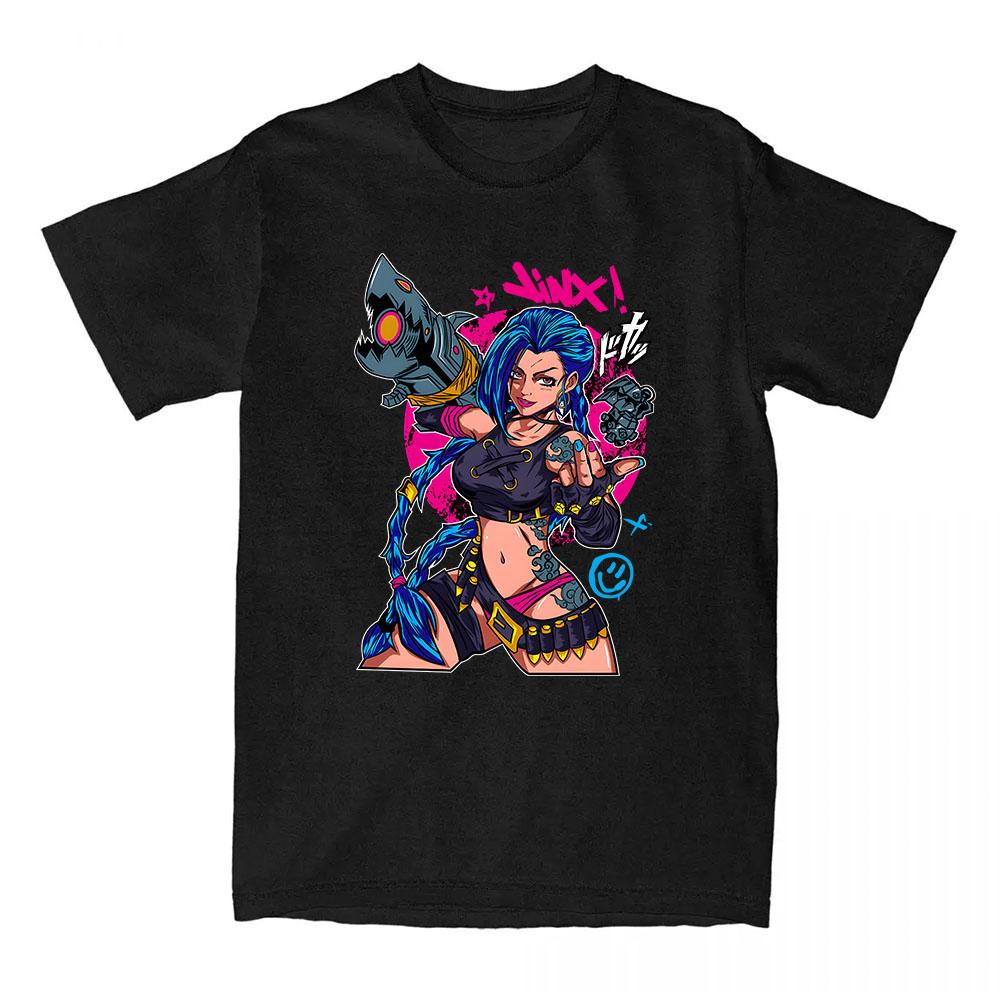 Game Jinx Arcane Tshirts Short Sleeve Summer Oneck Teeshirt Graphic Printing Clothes Hip Hop Streetwear Unisex Cotton Soft Tee