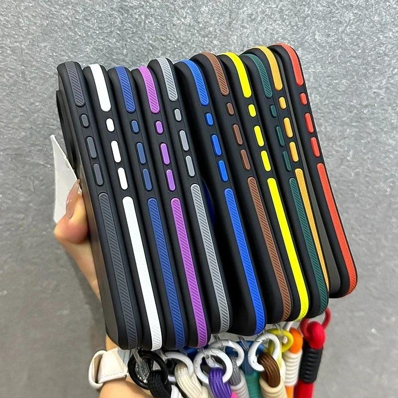 Luxury With Lanyard Magsafe Matte Phone Case For iPhone 17 16 15 14 13 12 11 17 Pro Max Air Magnetic Color Bumper Back Cover