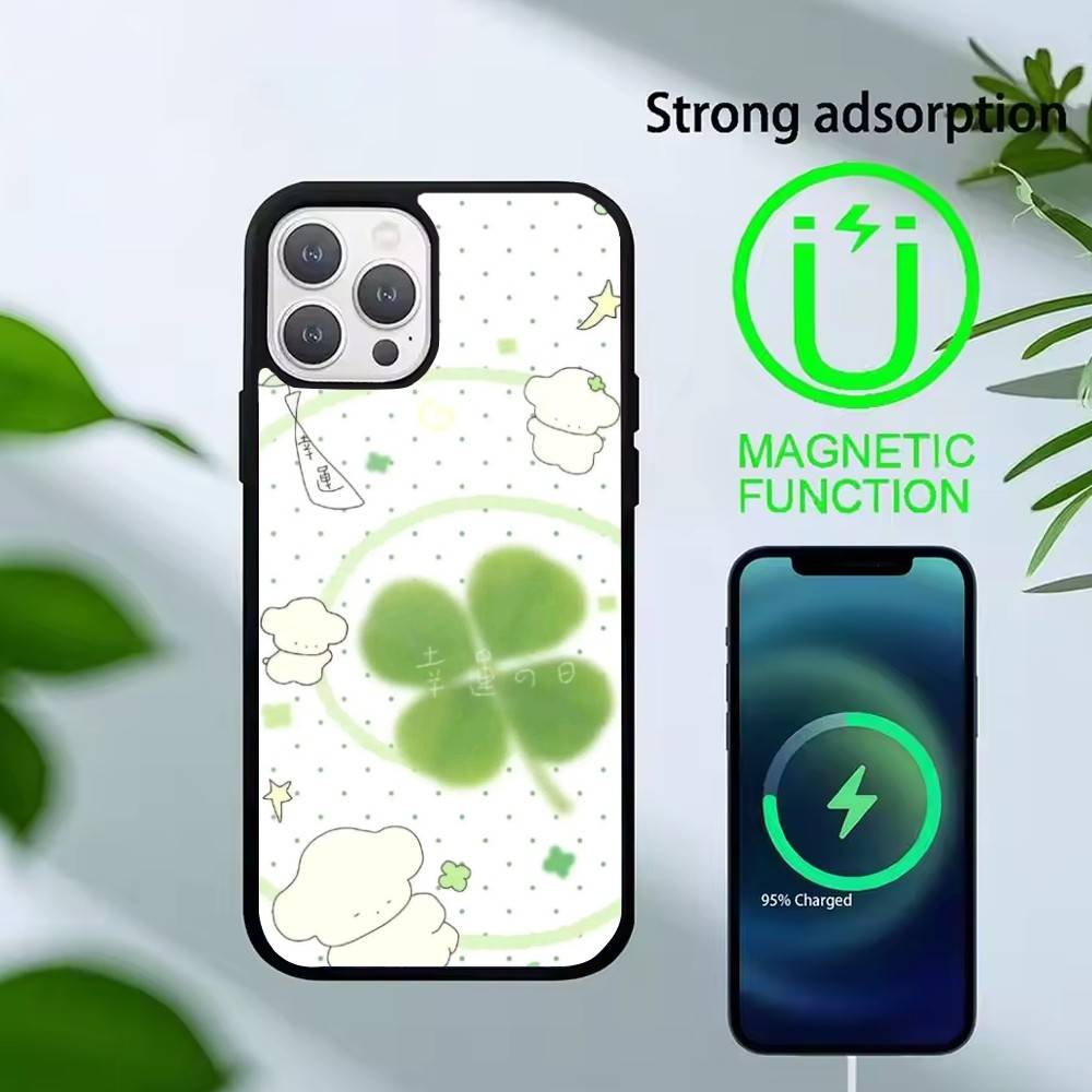 

2026-Four-leaf clover Phone Case For iPhone 14,16,15,13,17,12,Plus,Pro,Max Magnetic For Magsafe Frosted Cover iPhone13PROMAX