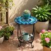 2-layer Storage Rack Outdoor Side Table, Round Small Mosaic Bird Butterfly Patio Accent, Indoor End Table Plant Coffee Tea for Yard Porch Garden
