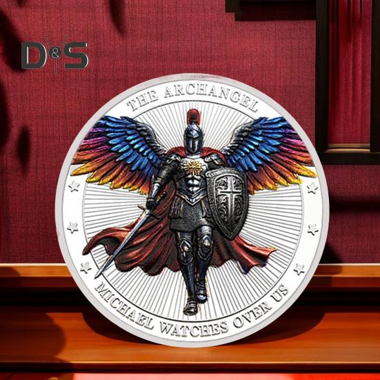 1/3/5Pcs Archangel Michael Challenge Coin Double-sided Carved Metal Medal Commemorative Medallion Round Collection Coin Home Office Desk Decoration