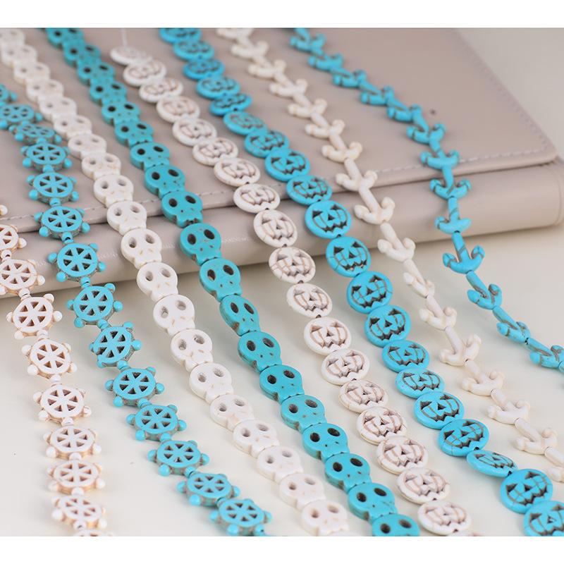 Synthetic Turquoise Halloween Pumpkin Face and Ship's Wheel DIY Jewelry Accessories – Ring Pendant Beads