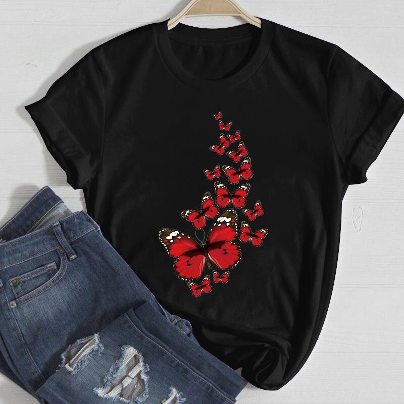 Women T-Shirt Summer Ladies Tops Cute Aesthetic Fashion 90S Print Kawaii Basic Clothing Female Clothes Tees Beautiful Butterfly