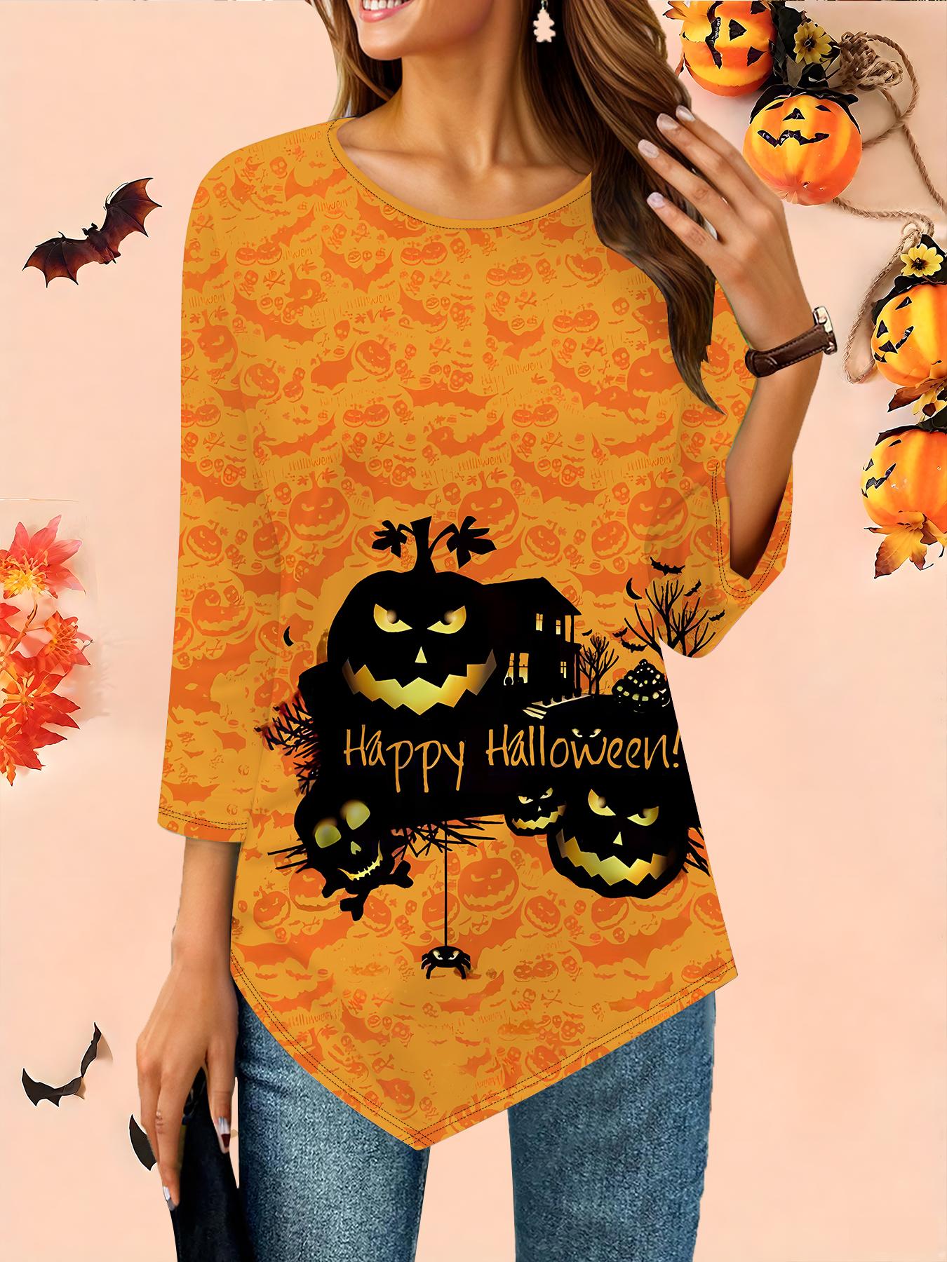 

Женская свободная футболка с круглым вырезом и рукавом три четверти, 3D-рисунок на Хэллоуин, идеальный подарок на Хэллоуин и Рождество 8XL жёлтый