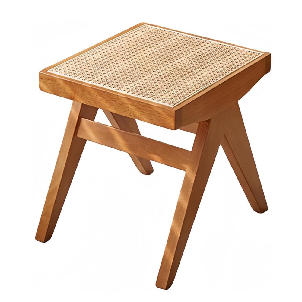 

Erinotto Wooden Stool with Rattan Step Suitable for Living Rooms and Easy to Fully Compact Single Weave, Footstool, Ottoman, Japanese-Style Footrest,