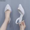 Pointed Toe Pearls Decors Ladies White Wedding Party Dress Shoes Elegant High Heels Bridal Sandals Beige Zapatos De Mujer Size35