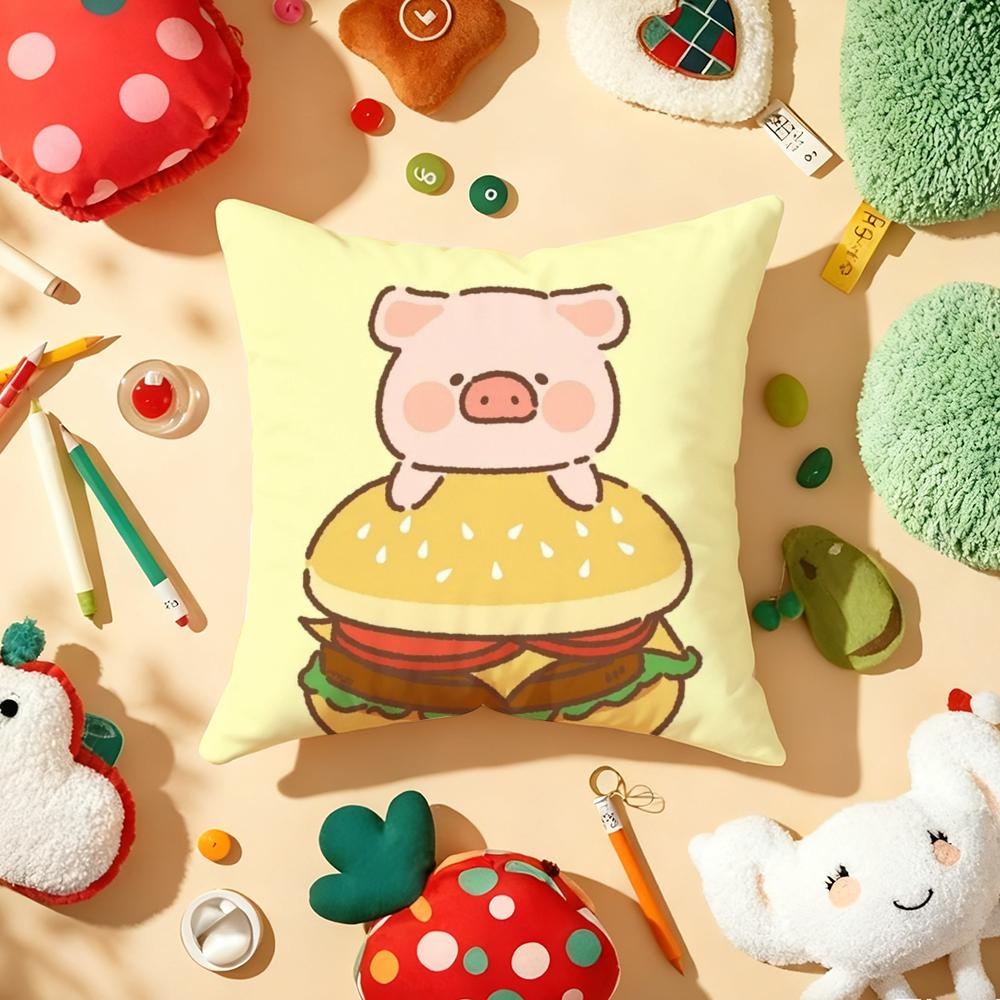 Cute Cartoon lulu pig Cushion Cover Plush Fabric Soft DoubleSided Printed Sofa Warm Winter Home Gift Pillow Cover