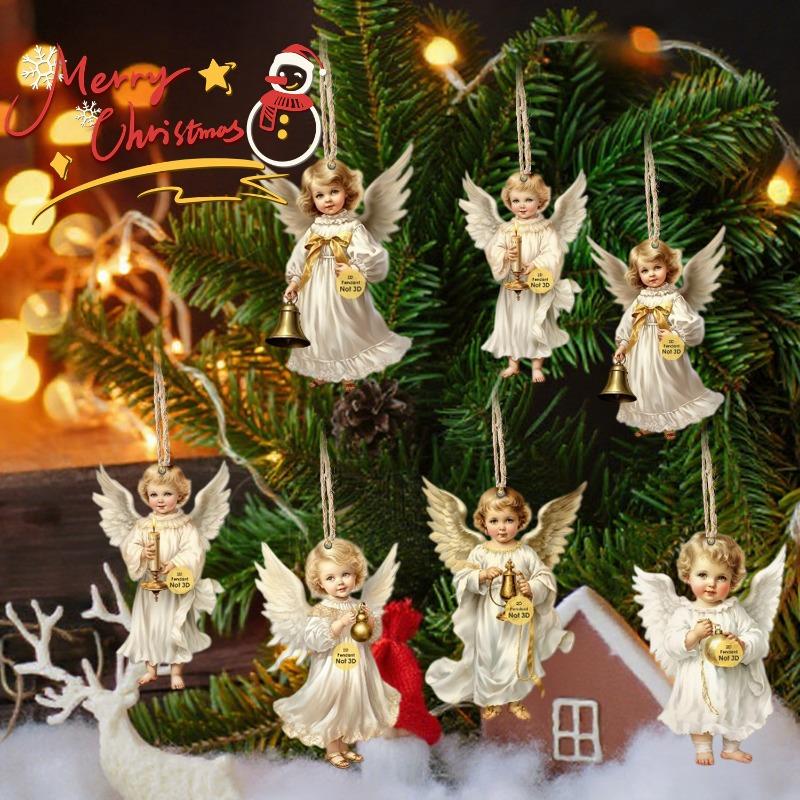 Vintage Angel Wooden Christmas Ornaments Flat 2D Hanging Pendants Little Angel Decor for Xmas Tree New Year Party Decor Supplies