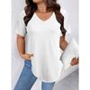 T-shirt da Donna Estive a Colore Puro, Vestibilità Larga, Manica Corta, Scollo a V, Taglie Grandi