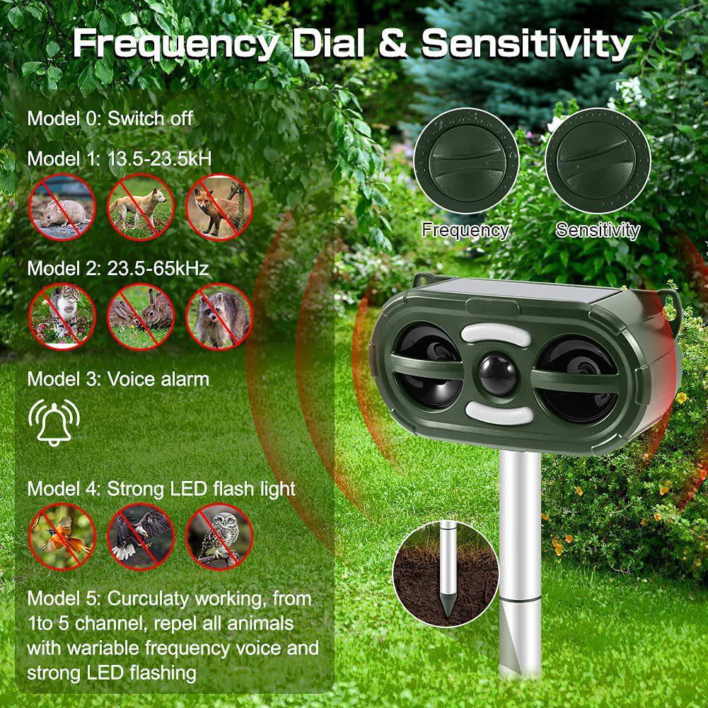 Solar Outdoor Animal Repellent: LED Strobe & Ultrasonic Bird, Dog, and Rodent Deterrent