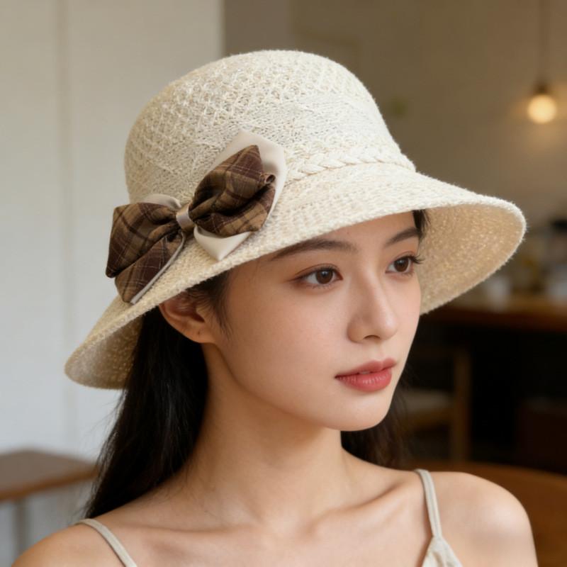 Ladies Sun Hat With Wide Brim And Bow For Summer Beach Vacation