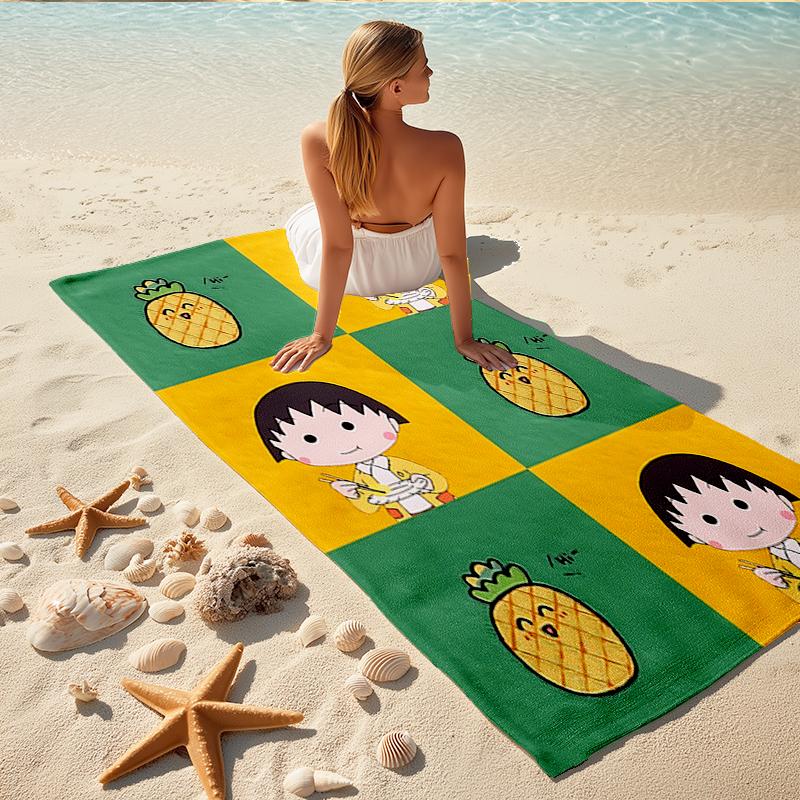 1Pc Chibi Maruko Pineapple Beach Towel, Quick Dry, Multi-Use for Beach Pool Gym Yoga Home Travel, Christmas, Halloween, Xmas Gift M929450