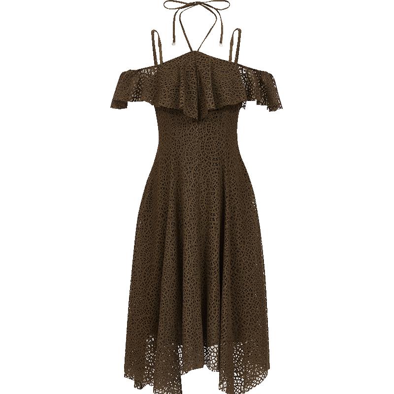 

ПЛАТЬЕ-КАМИ НА БРЕТЕЛЯХ С РЮШАМИ И ВЫРЕЗОМ ХАЛТЕР ИЗ ФРАНЦУЗСКОГО КРУЖЕВА ONLY 2025 L