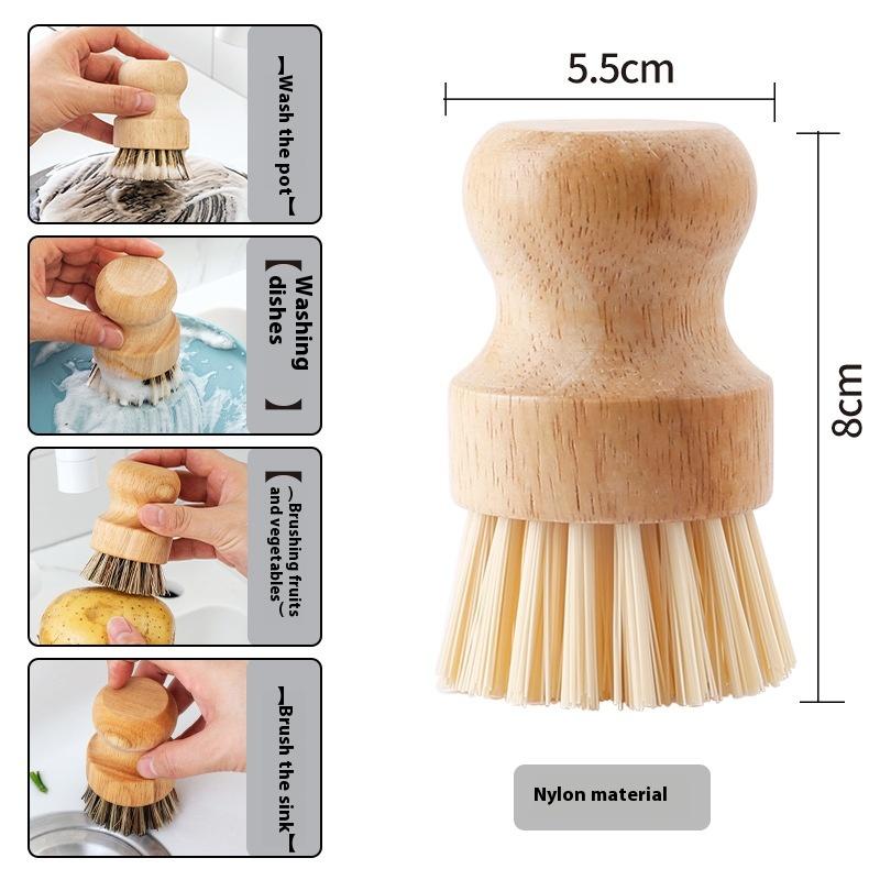 Solid Wood Dishwashing Brush Pot Brush Short Handle Sisal Dishwashing Utensil Household Coconut Palm Dishwashing Brush Kitchen