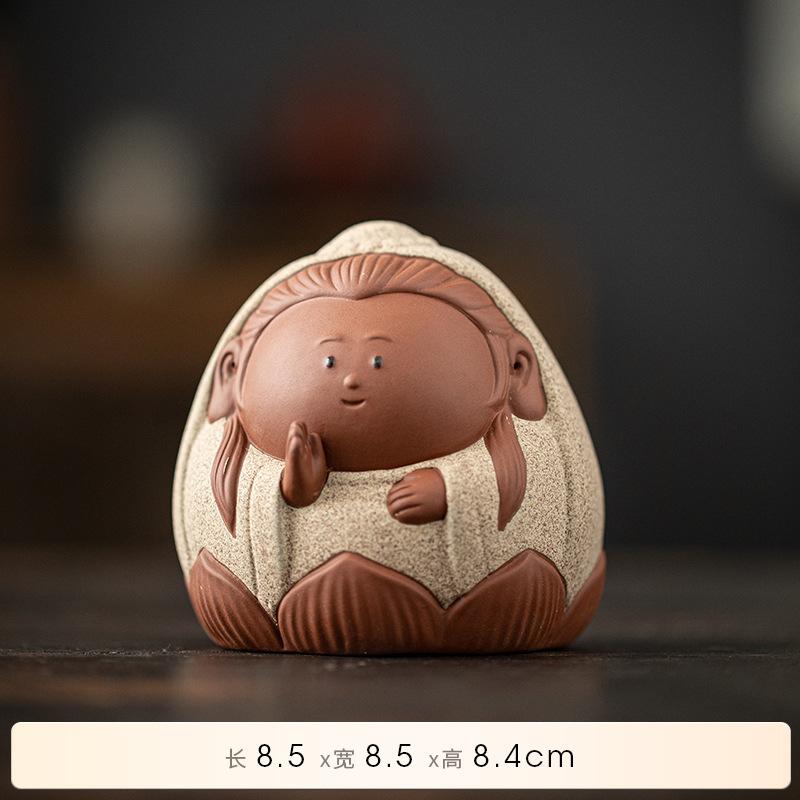 Миниатюрная статуэтка Будды Чайный питомец Глина Исин Милая статуэтка Гуаньинь Декор для дома и рабочего стола для любителя дзен-чая