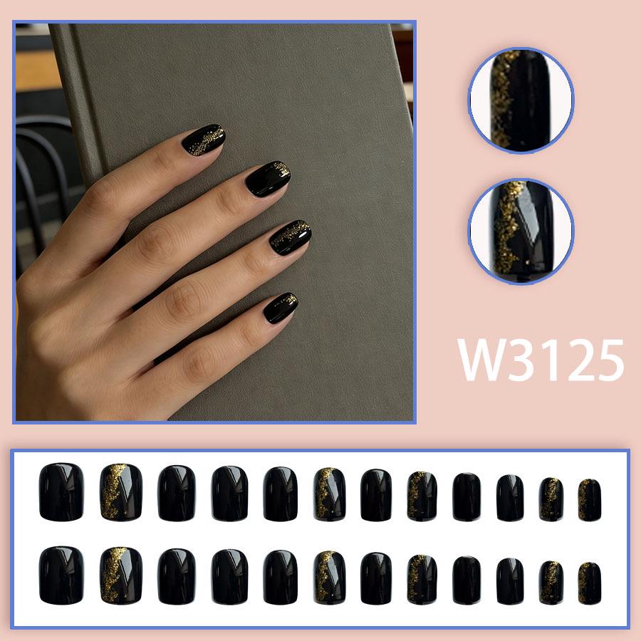 Autumn/Winter Black & Gold Contrast Press-On Nails: Chic White-Brightening Set of 24