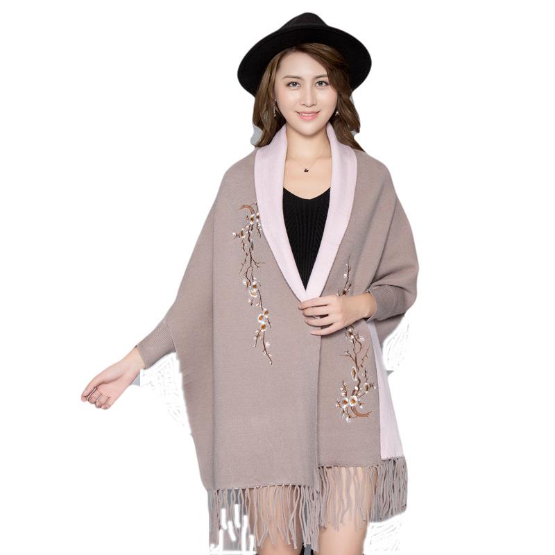 Korean Style Embroidered Shawl Cape: Versatile Knit Scarf for All Seasons