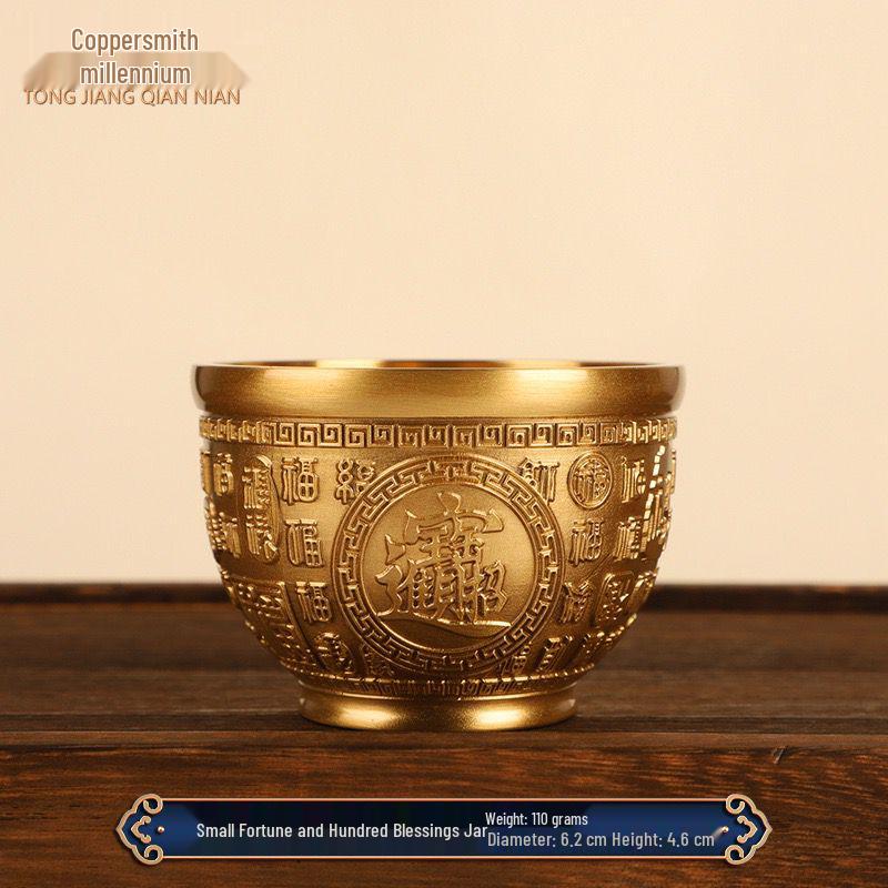 Bai Fu Large Pure Brass Treasure Basin – Wealth-Bringing Ornament for Living Room or Housewarming Gift