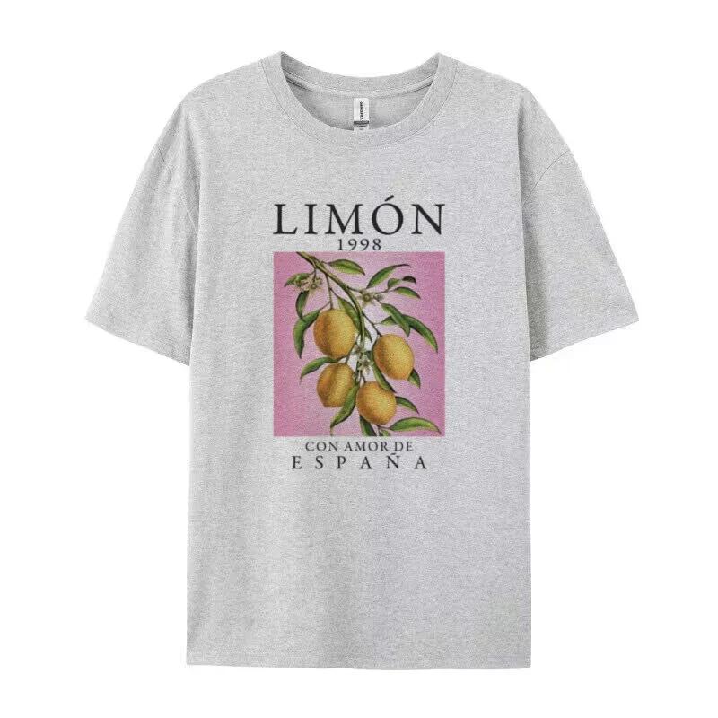 

Lemon Fruit Print TShirts Cotton Women Graphic Tops Vintage Aesthetic Botanical Streetwear Shirt Cottagecore Clothes Oversized S