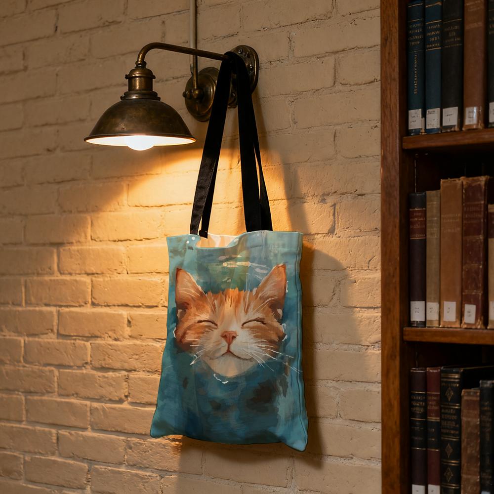 Cute Oil Painting Cat Storage Bags Large Capacity Canvas Bag For Female Students To Hold Books Tote Mommy Bag
